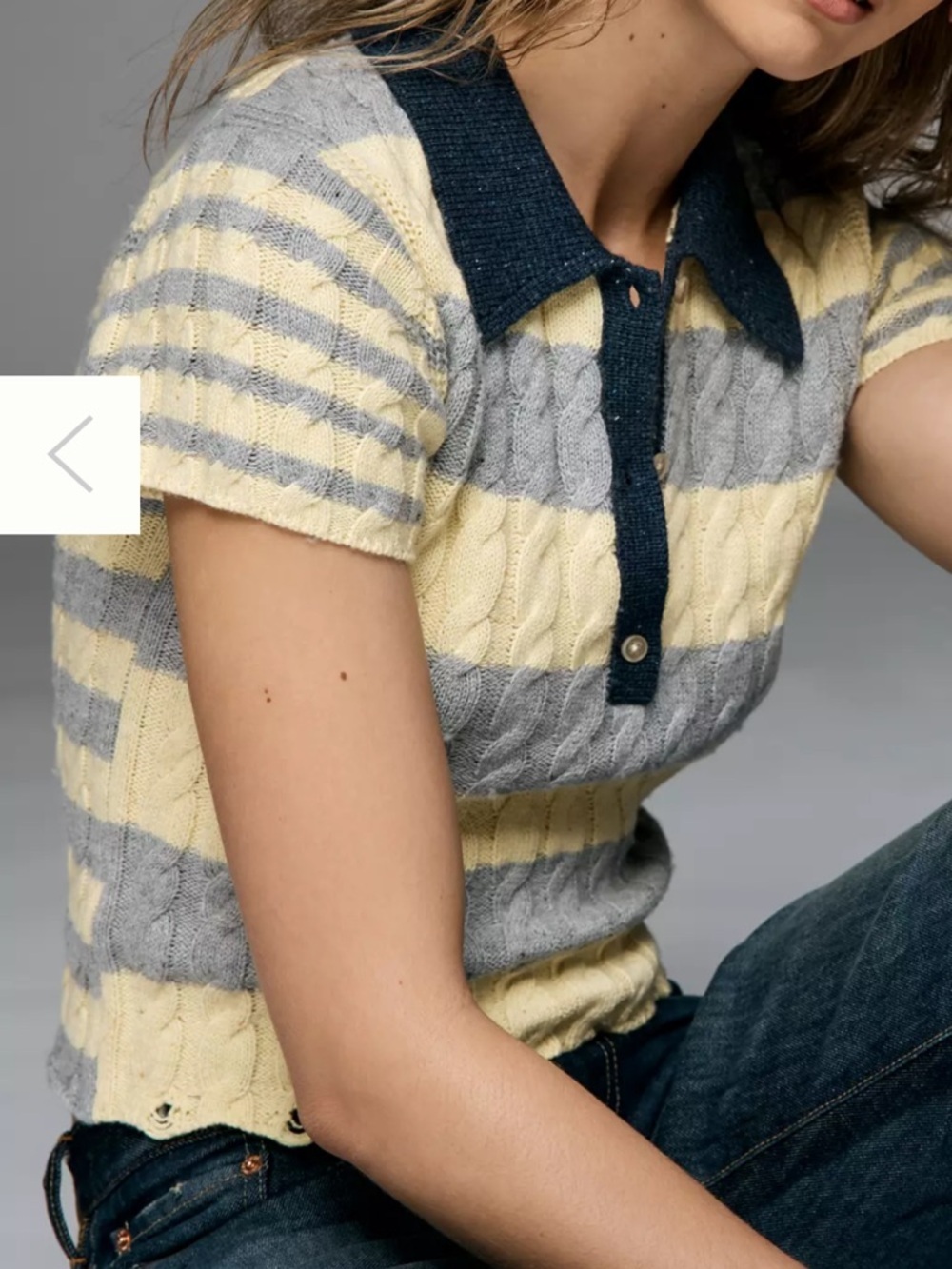 Pilcro Cable Knit Polo Sweater 90’s Inspired Gray Yellow Medium Cotton Wool - Picture 3 of 13